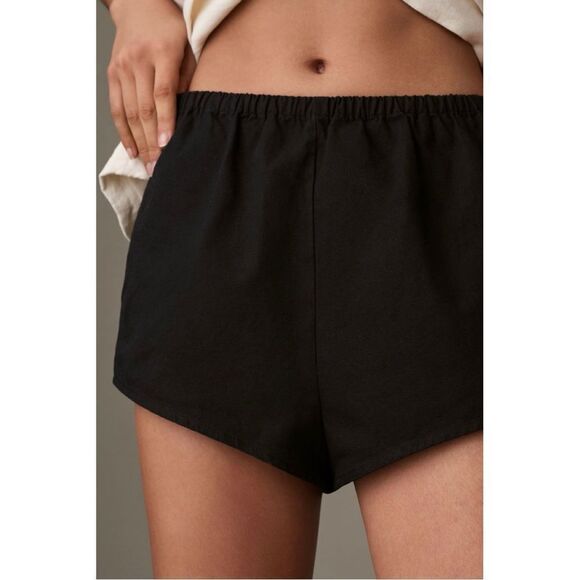 NEW By Anthropologie Black Linen Pull-On Elastic Waist Tap Cheeky Shorts Medium - Picture 2 of 6